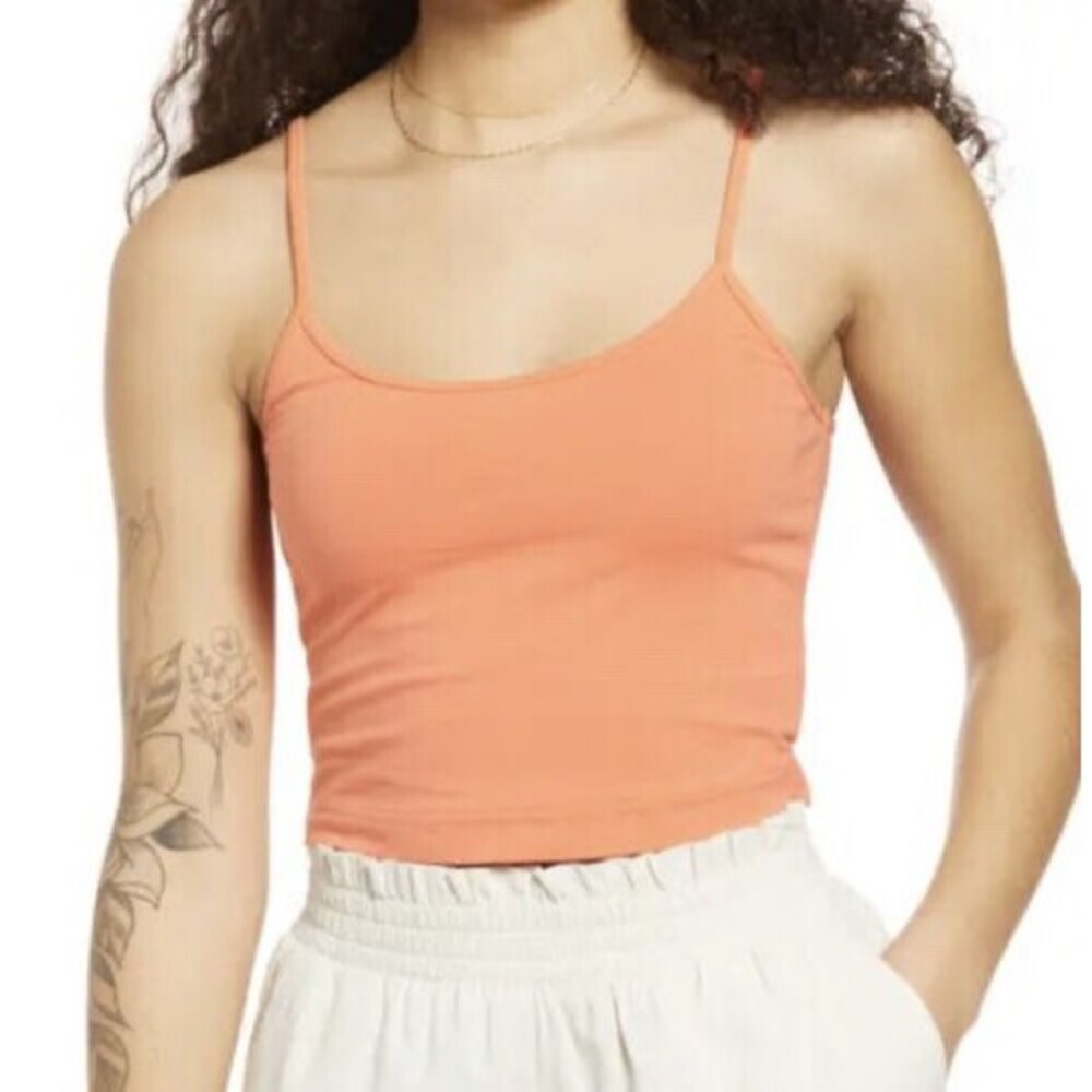 BP. Crop Knit Camisole Stretch Jersey Scoop Neck In Coral Camelia Plus Size 1X